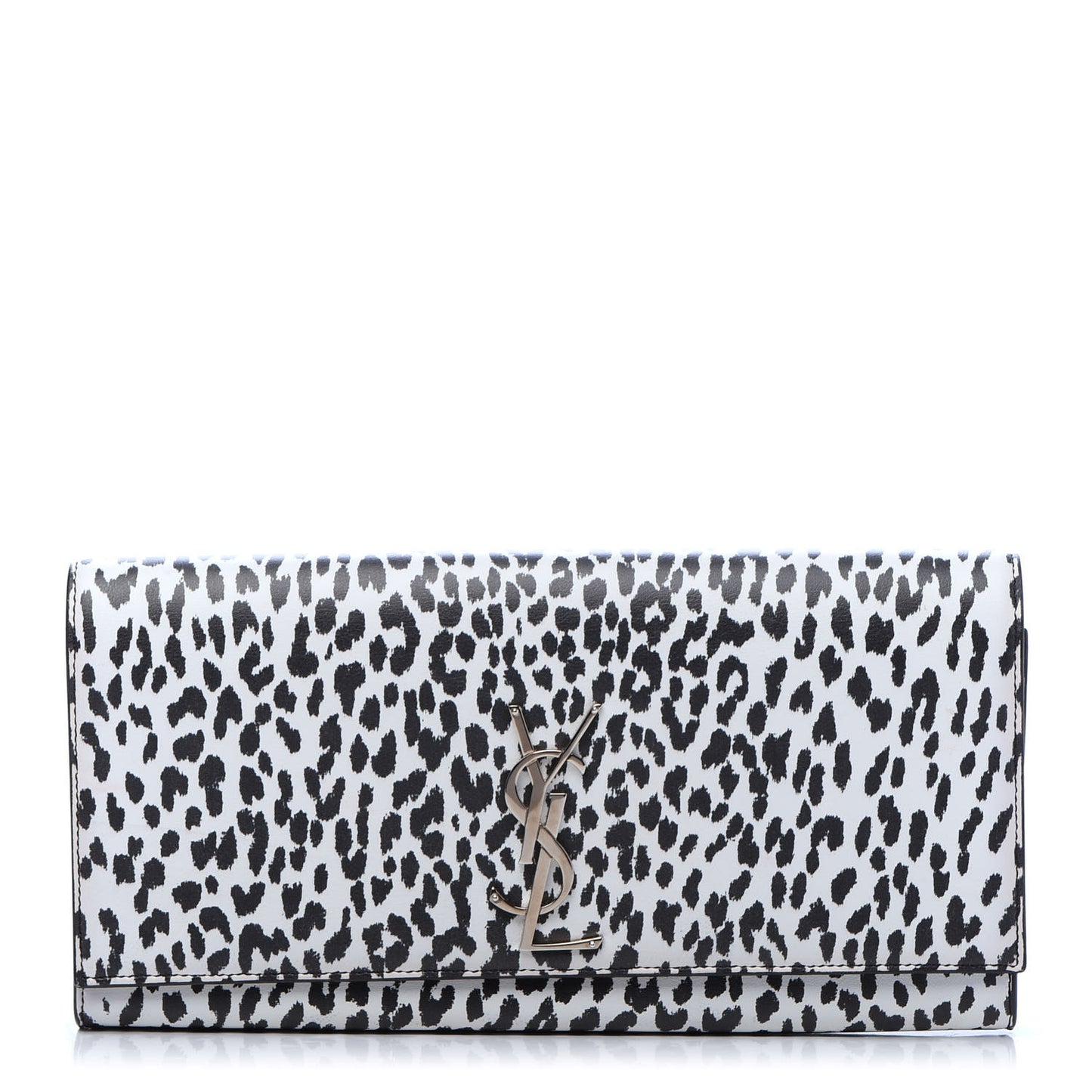 Calfskin Monogram Printed Leopard Cassandre Clutch Black White