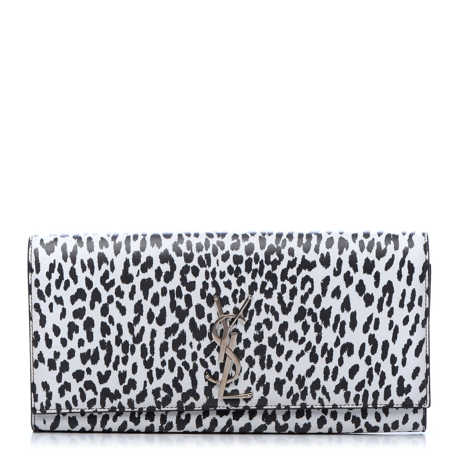 Saint Laurent Calfskin Monogram Printed Leopard Cassandre Clutch Black White 1 of 9