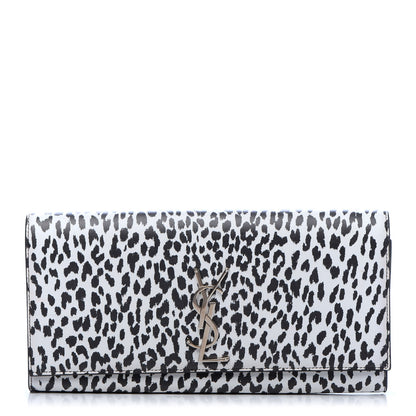 Saint Laurent Calfskin Monogram Printed Leopard Cassandre Clutch Black White 1 of 9