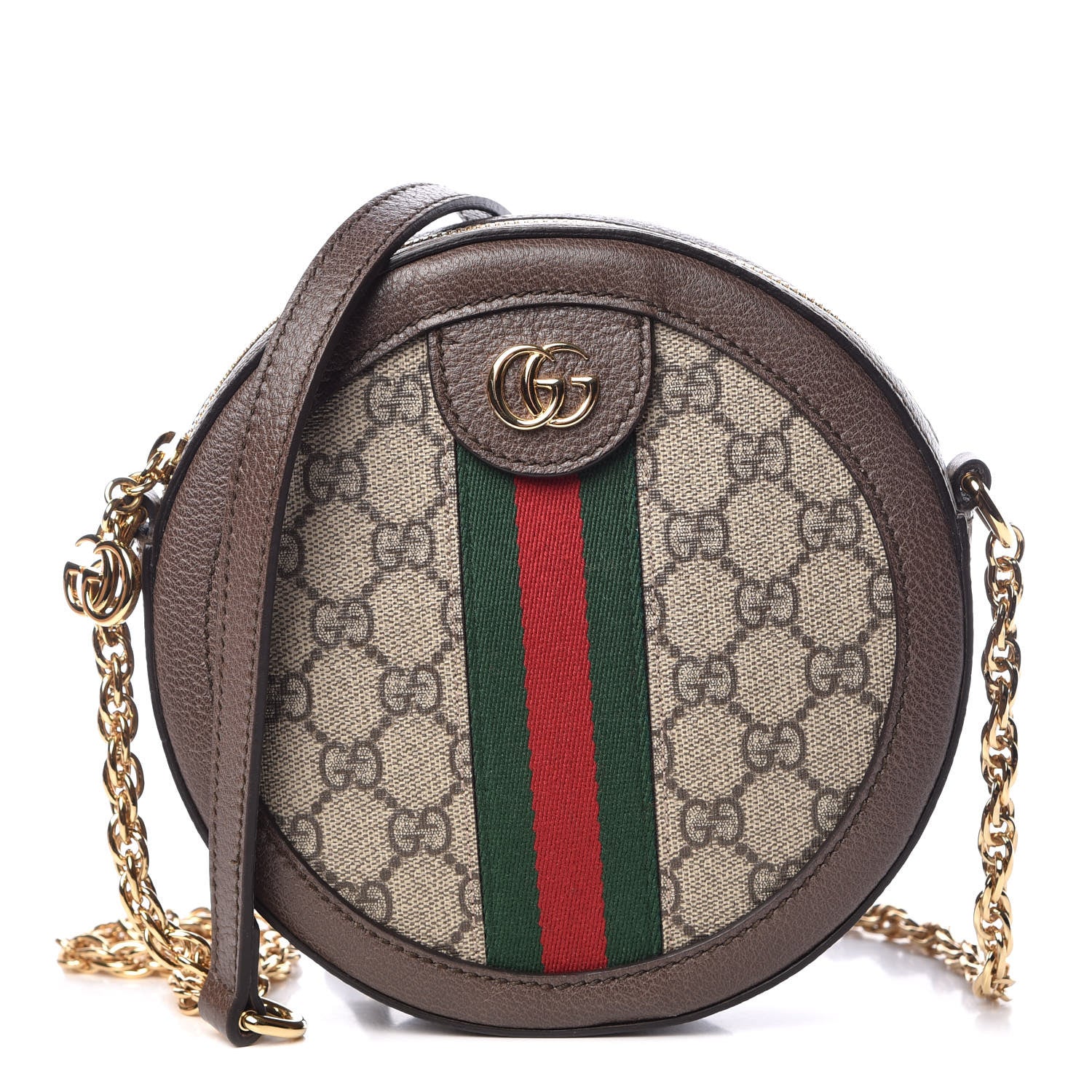 Gucci GG Supreme Monogram Web Mini Ophidia Round Shoulder Bag Brown 1 of 9