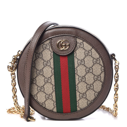 Gucci GG Supreme Monogram Web Mini Ophidia Round Shoulder Bag Brown 1 of 9