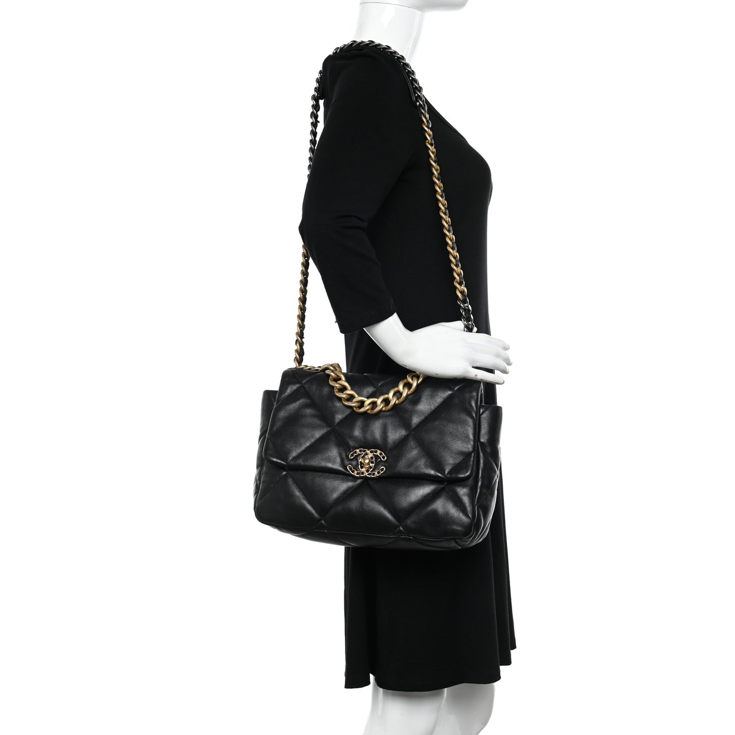 Lambskin Quilted Large Chanel 19 Flap Black