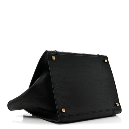 Celine Crocodile Embossed Calfskin Medium Phantom Luggage Black 4 of 13
