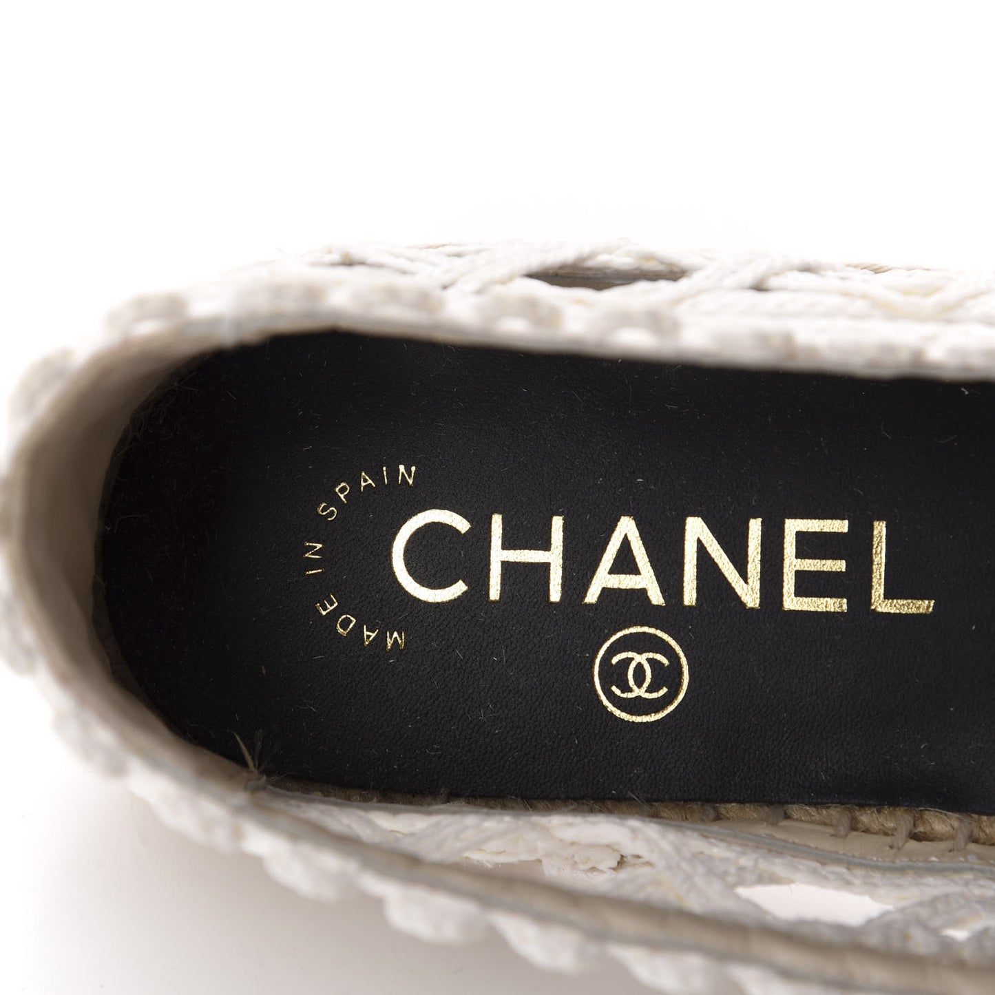 Woven Fabric Grosgrain CC Espadrilles 38 White Black