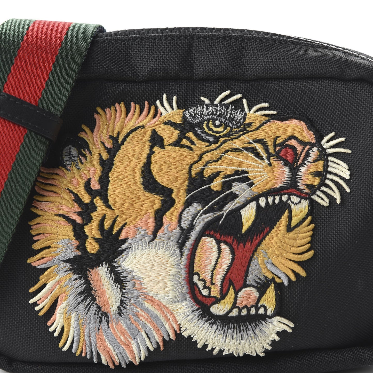 Canvas Web Tiger Embroidered Messenger Bag Black