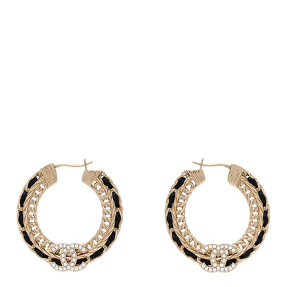 Chanel Crystal Lambskin CC Chain Hoop Earrings Gold Black 1 of 5