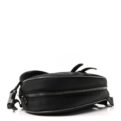 Christian Dior X Sacai Grained Calfskin Technical Fabric Mens Saddle Bag Black 4 of 9