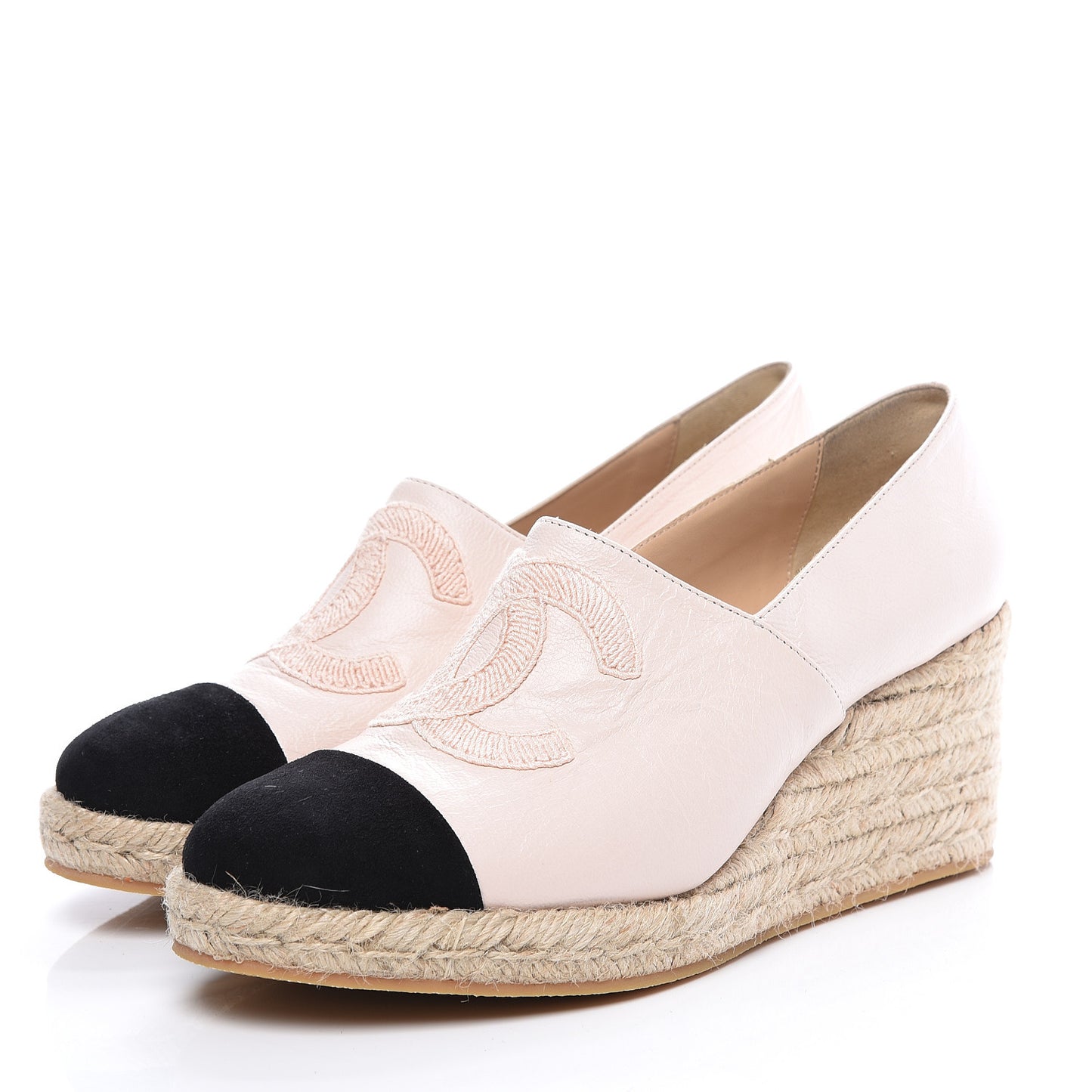Lambskin Suede CC Espadrille Wedges 41 Beige Black