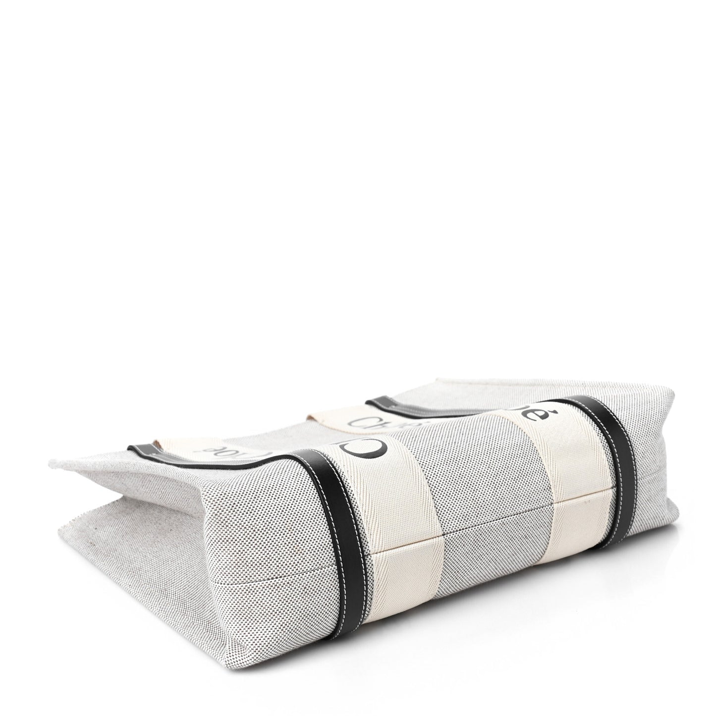 Cotton Calfskin Medium Woody Ribbon Tote White Black