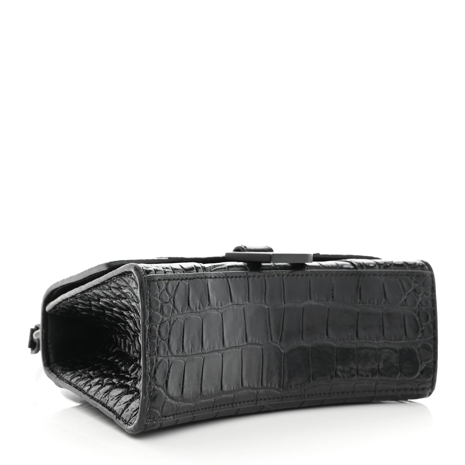 Balenciaga Shiny Calfskin Monochrome Crocodile Embossed Hourglass Top Handle Bag XS Black 4 of 9