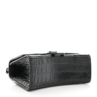 Balenciaga Shiny Calfskin Monochrome Crocodile Embossed Hourglass Top Handle Bag XS Black 4 of 9