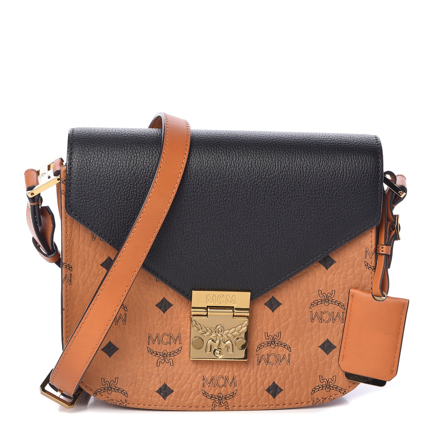 Visetos Calfskin Small Patricia Crossbody Bag Cognac Black