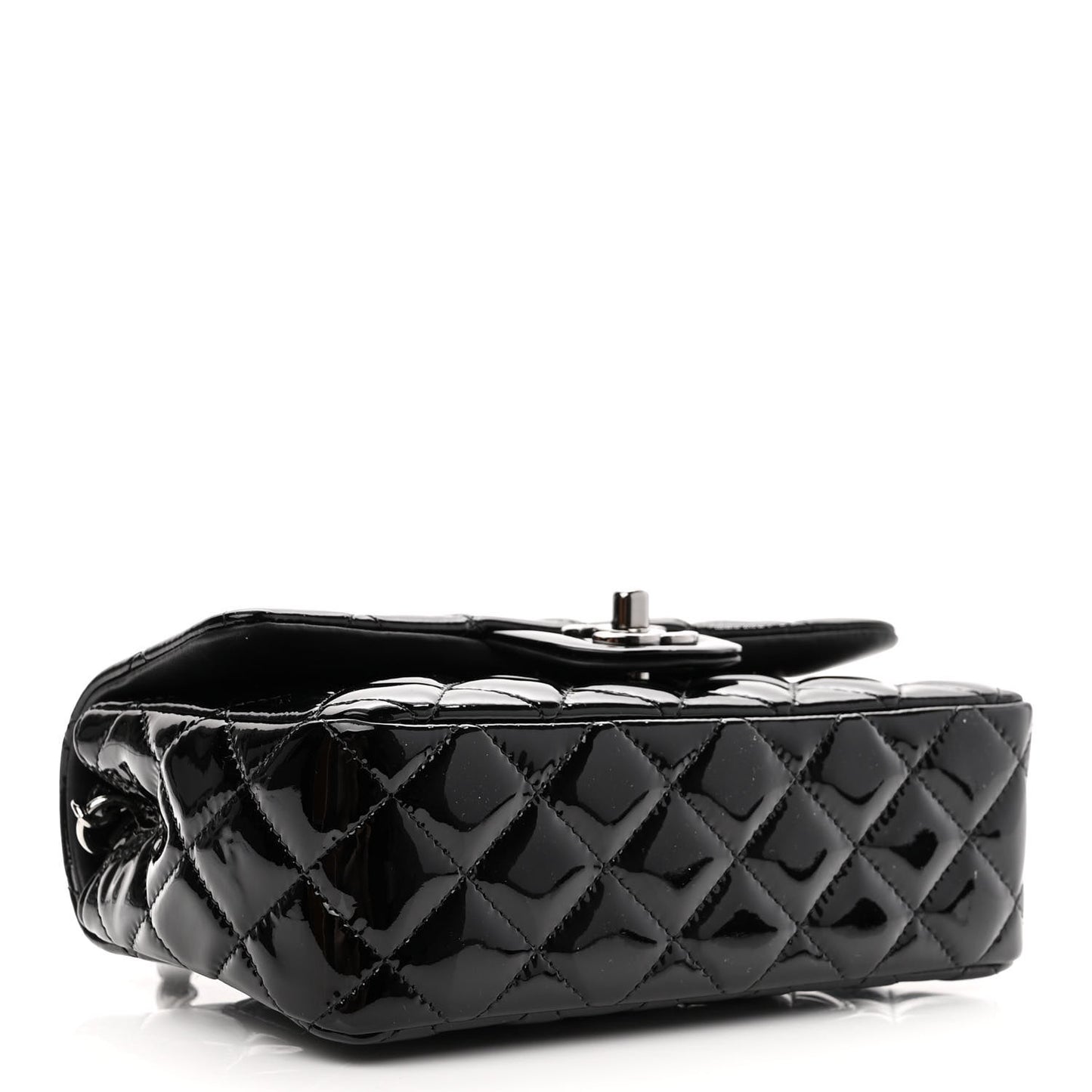 Patent Calfskin Quilted Mini Rectangular Flap Black
