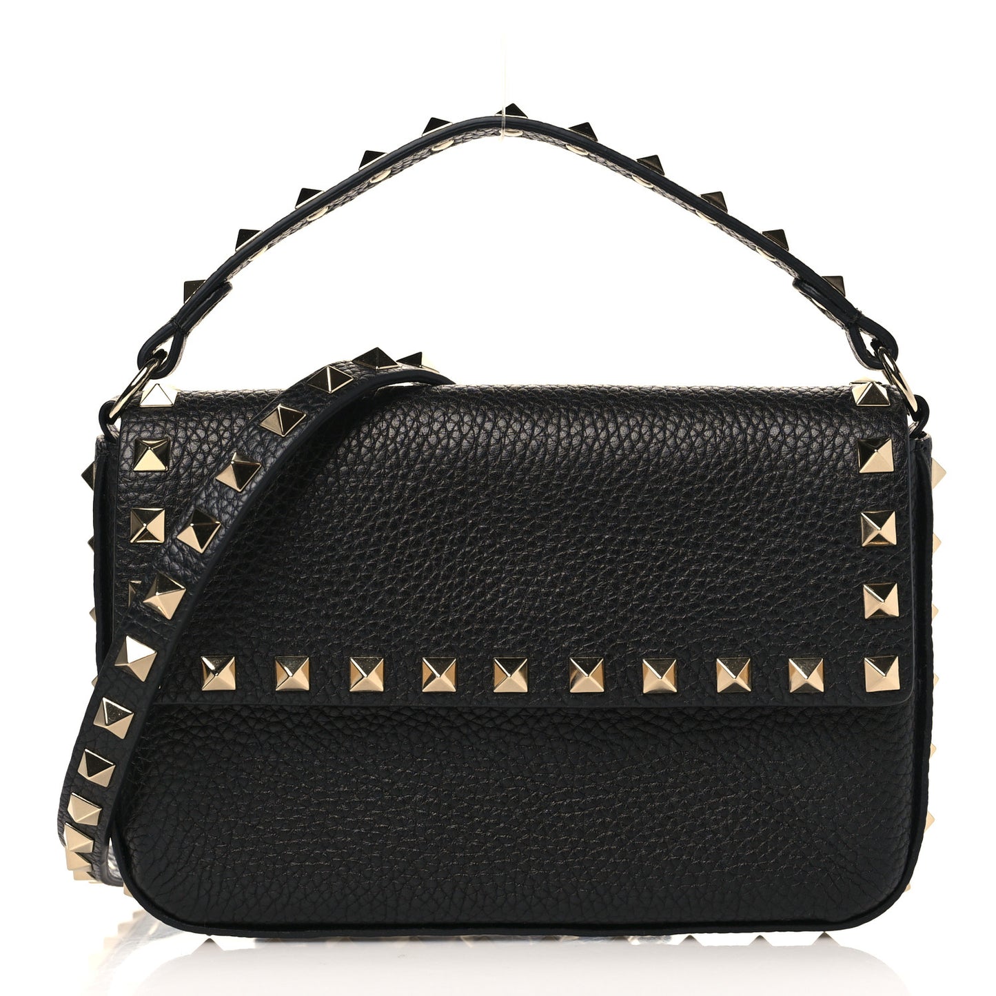 Grainy Calfskin Rockstud Crossbody Pouch Black