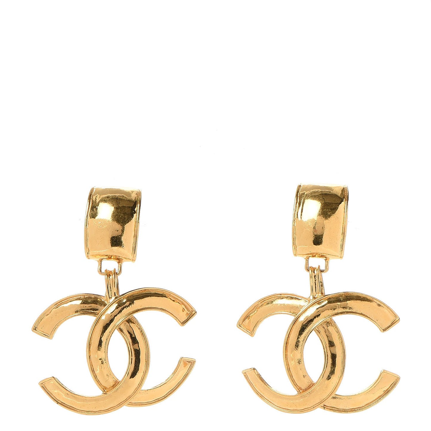 CC Large Drop Clip On Earrings Gold