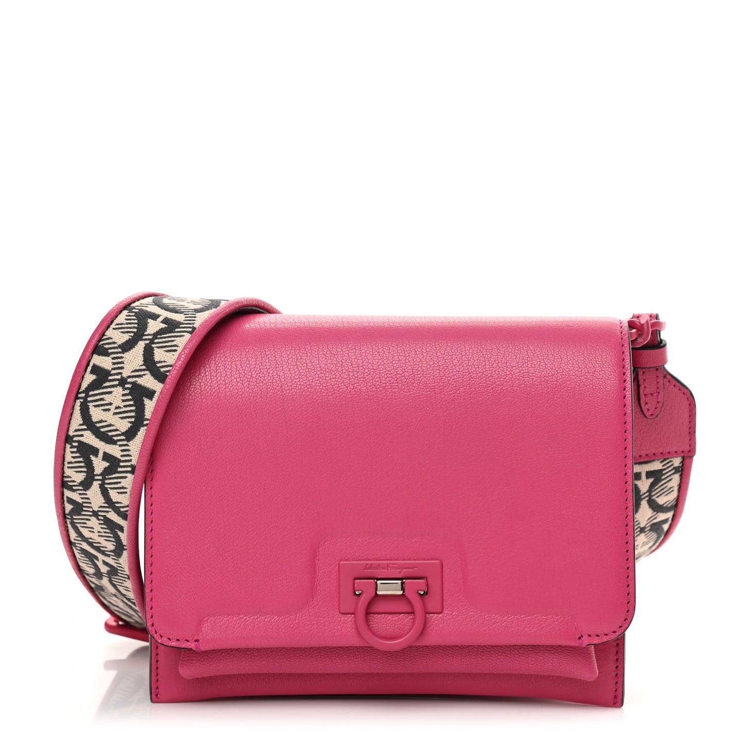 Goatskin Gancini Crossbody Bag Fuxia