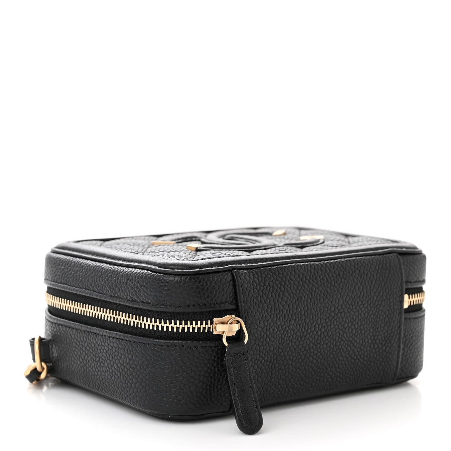 Caviar Quilted CC Filigree Vanity Clutch With Chain Black