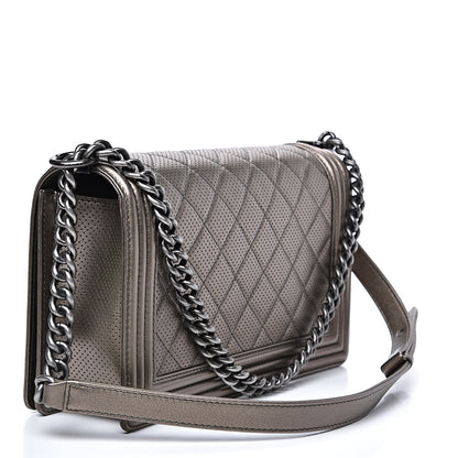 Chanel Metallic Lambskin Perforated New Medium Boy Flap Dark Silver 2 of 10