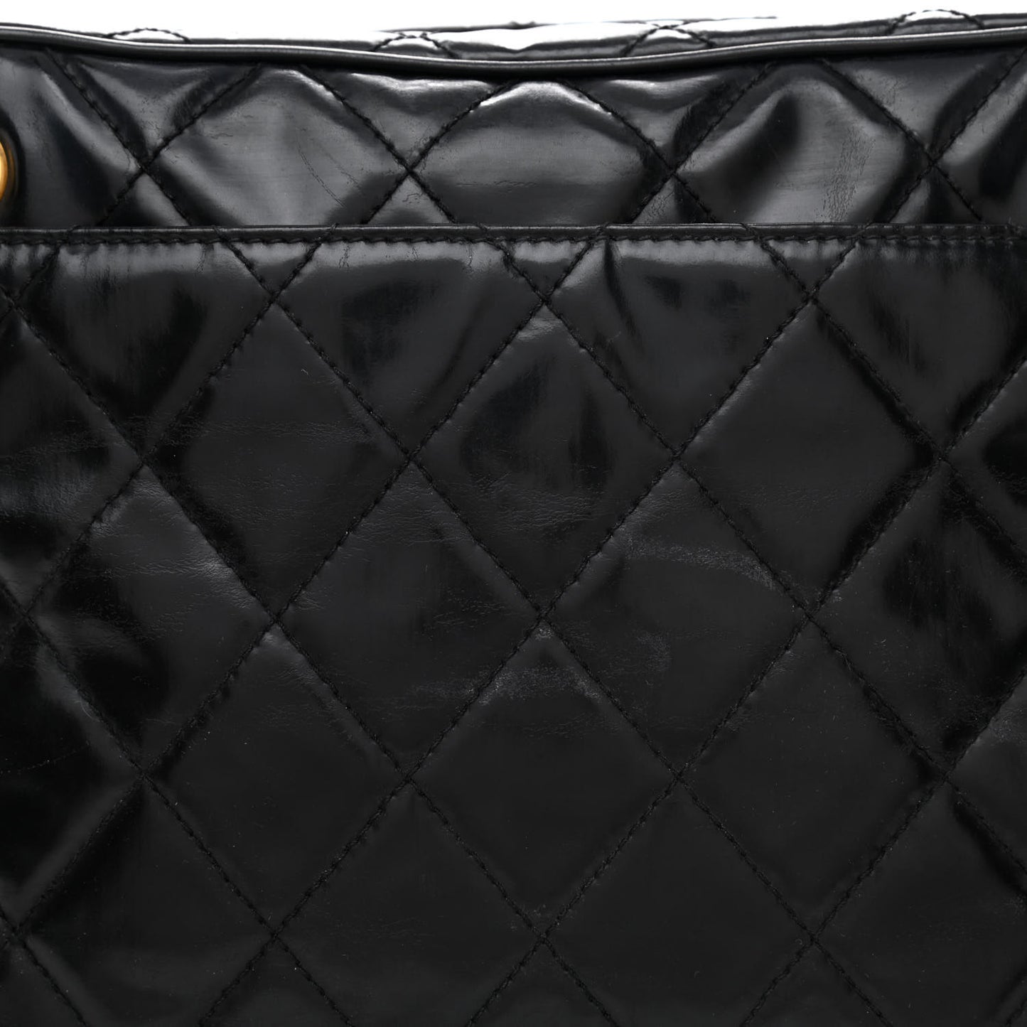Patent Quilted Shoulder Bag Black