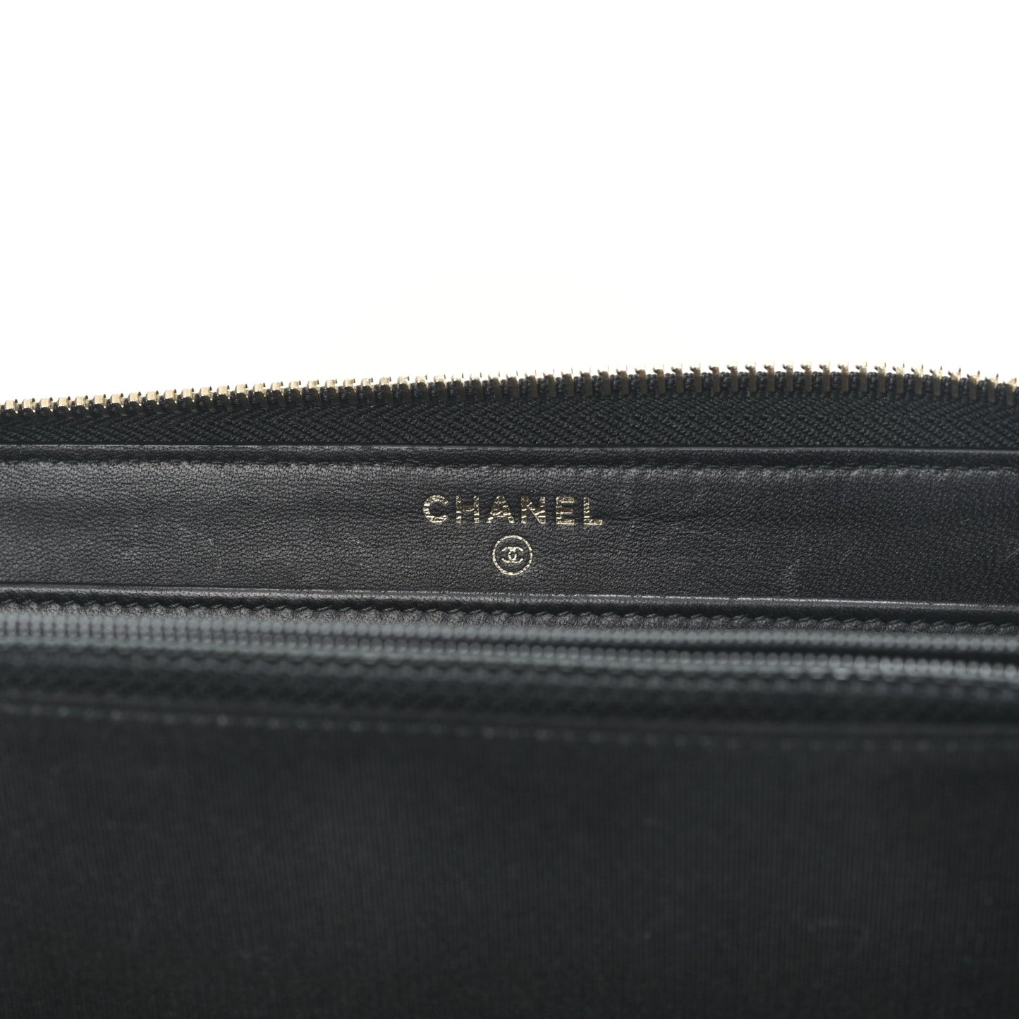 Lambskin Zip Around Large Gusset Wallet With Pearl Chain Black