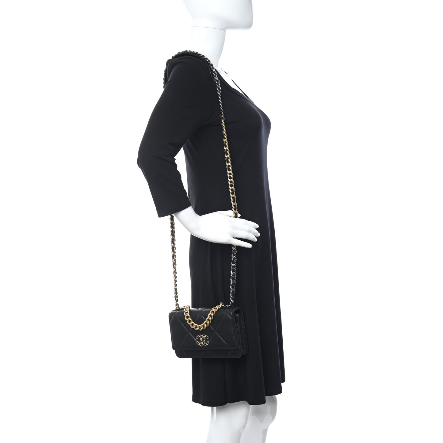 Lambskin Quilted Chanel 19 Wallet On Chain WOC Black