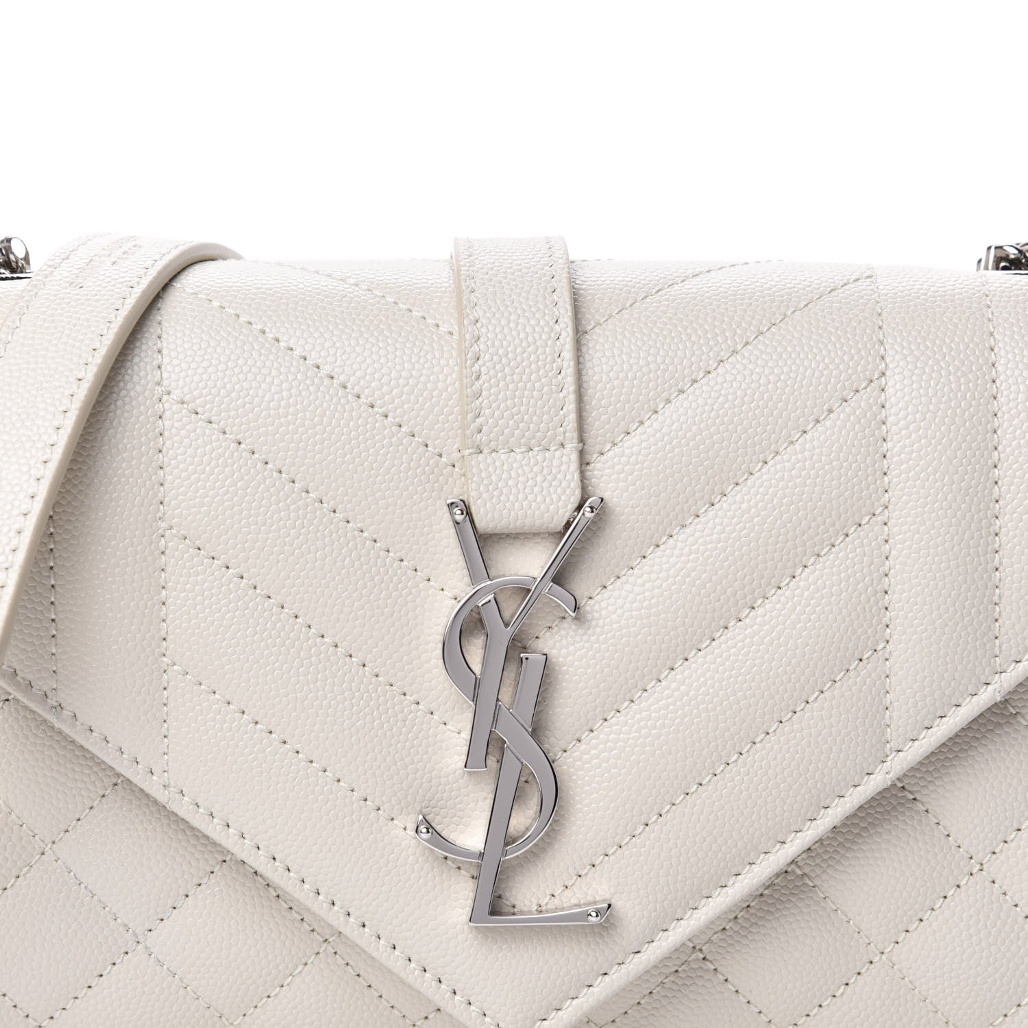 Saint Laurent Grain De Poudre Textured Mixed Matelasse Triquilt Small Monogram Satchel Crema Soft 10 of 10