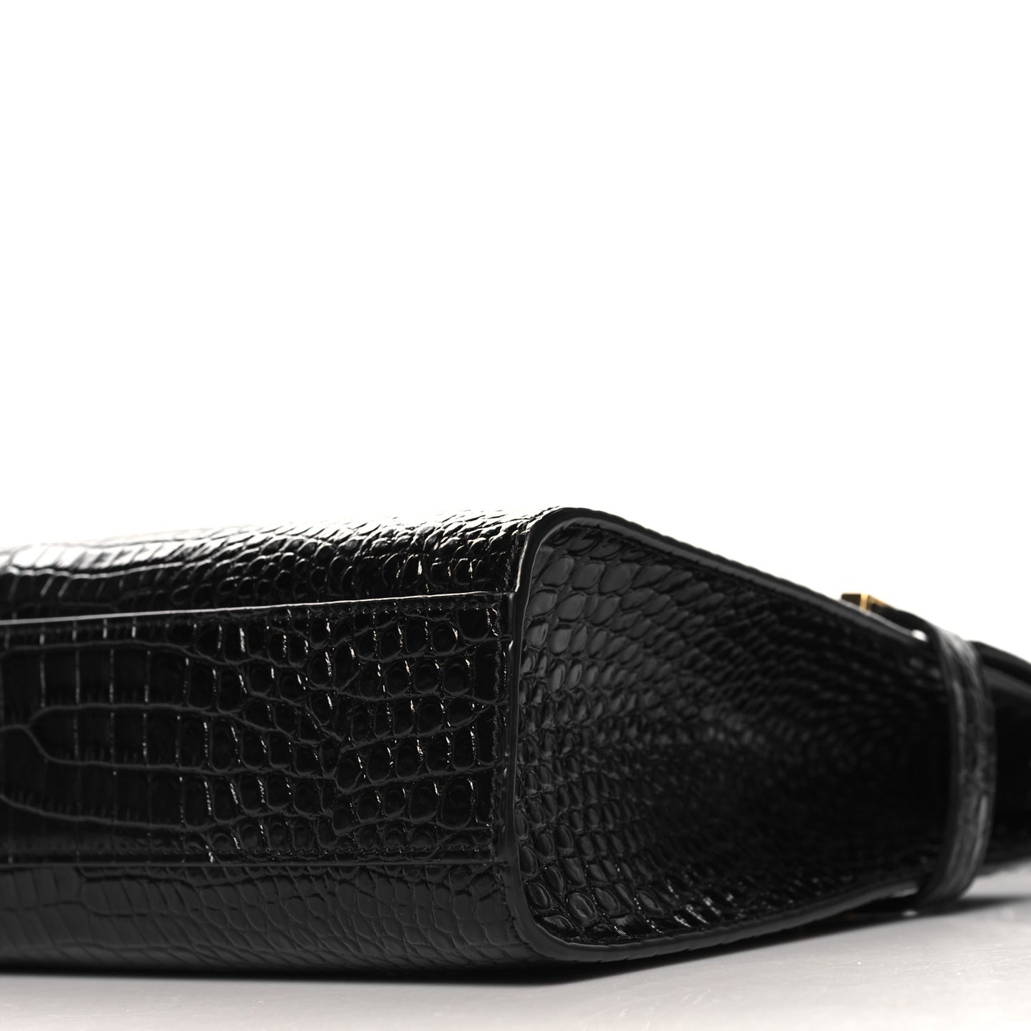Shiny Calfskin Crocodile Embossed Manhattan Baguette Black