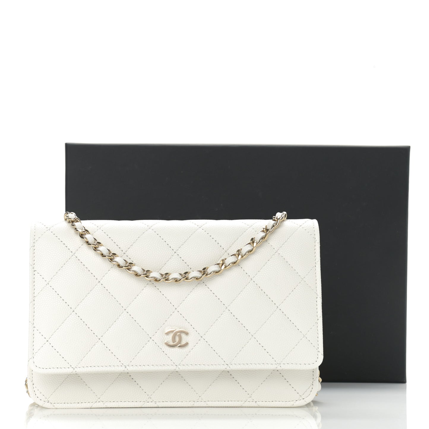 Caviar Quilted Wallet On Chain WOC White