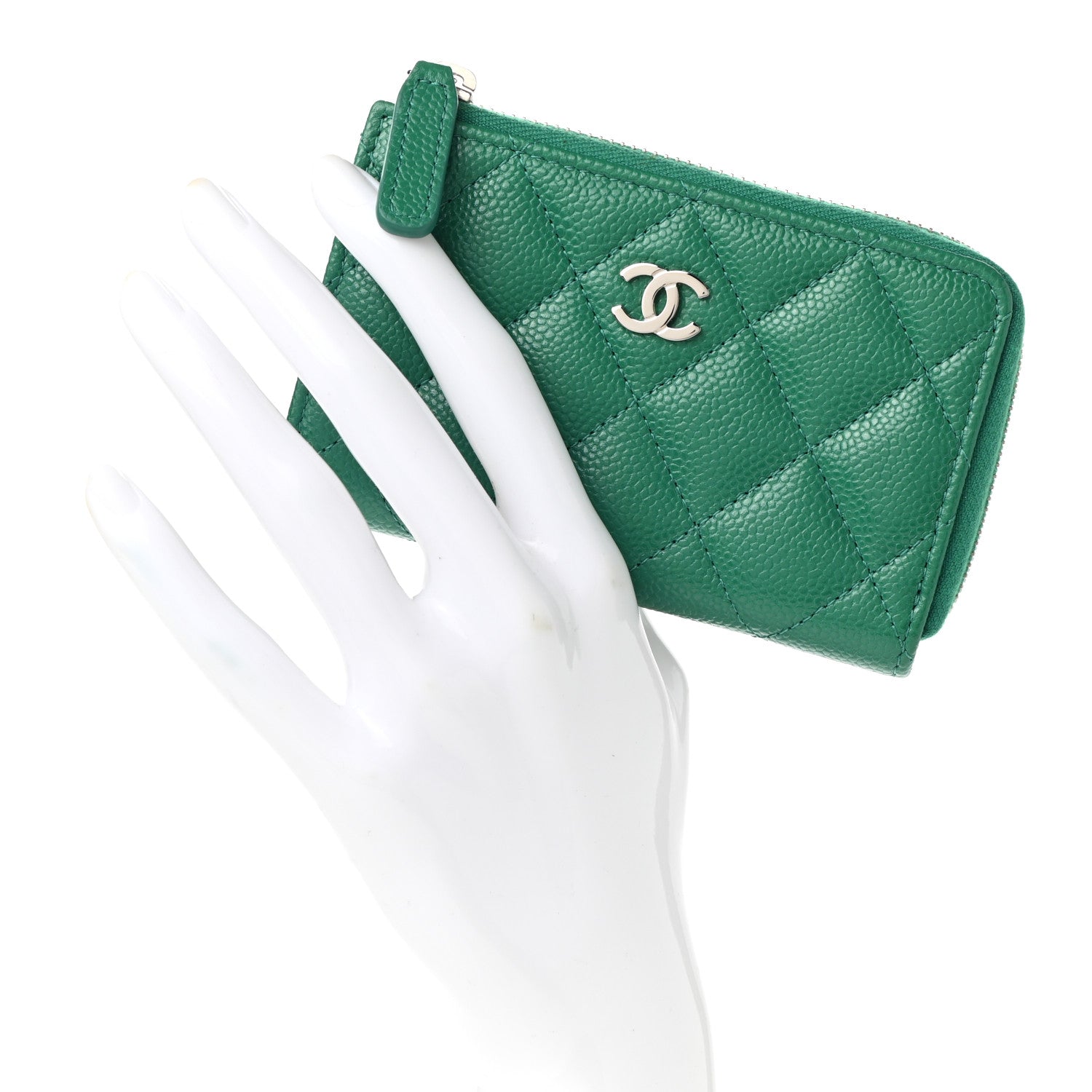 Chanel Caviar Quilted Zipped Key Holder Case Green 2 of 7