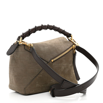 Loewe Nubuck Crocodile Embossed Small Puzzle Bag Olive 3 of 9