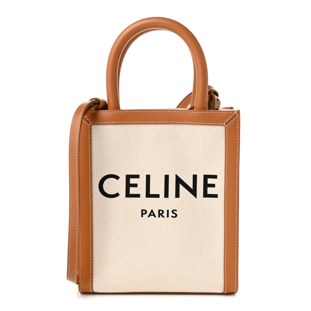 Canvas Calfskin Mini Vertical Cabas Natural Tan