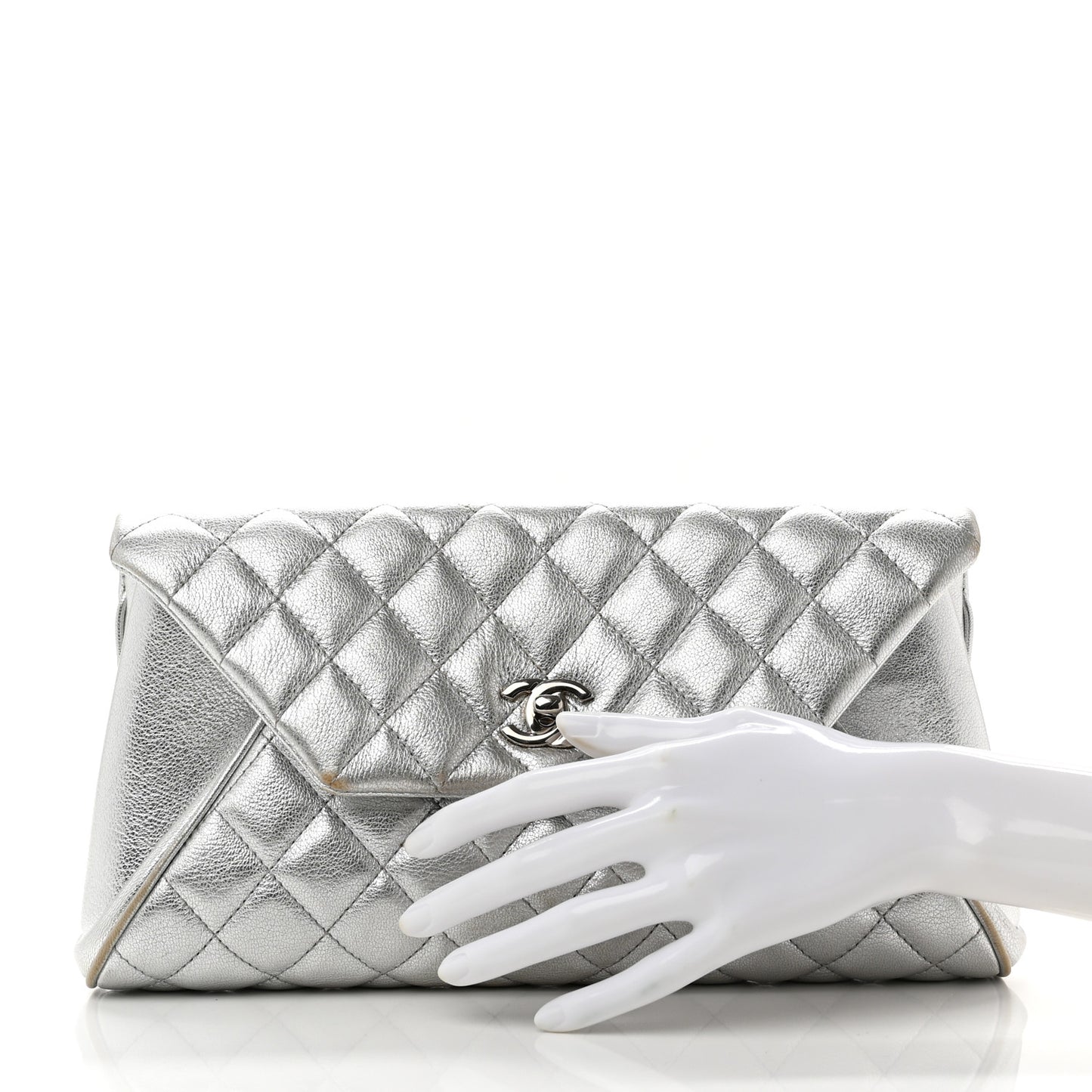 Metallic Calfskin Quilted Fold Up Again Clutch Silver