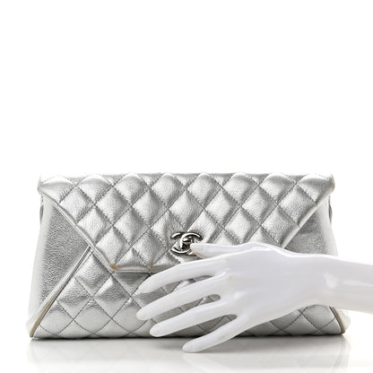 Chanel Metallic Calfskin Quilted Fold Up Again Clutch Silver 2 of 10