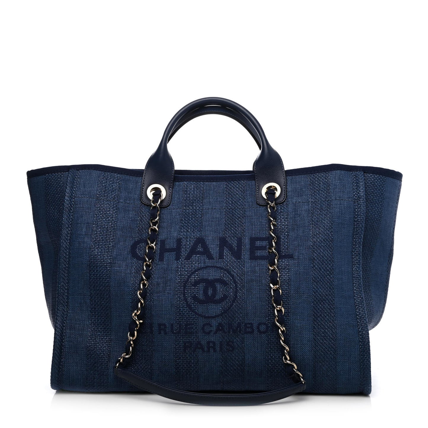 Mixed Fibers Striped Medium Deauville Tote Navy Blue
