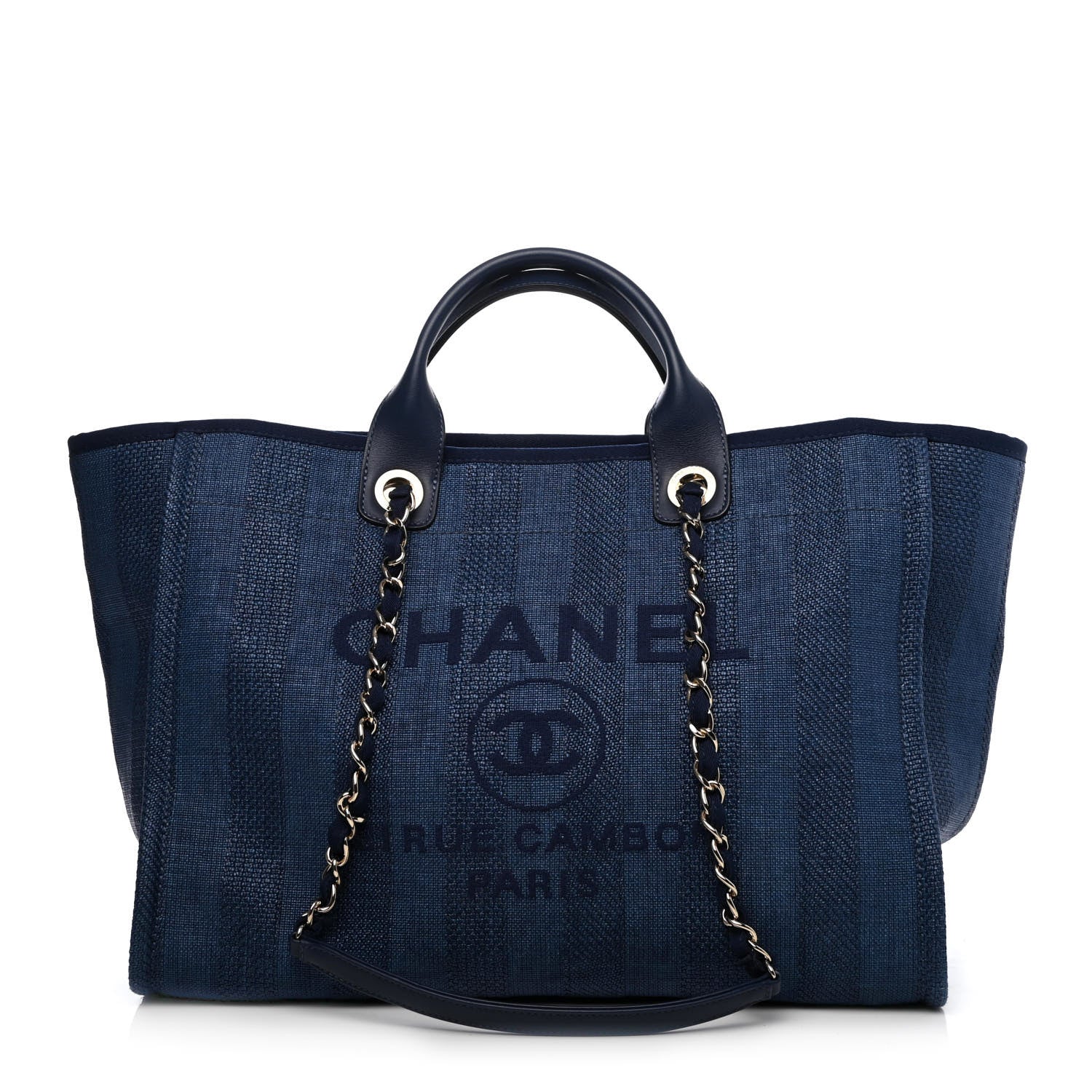 Chanel Mixed Fibers Striped Medium Deauville Tote Navy Blue 1 of 4
