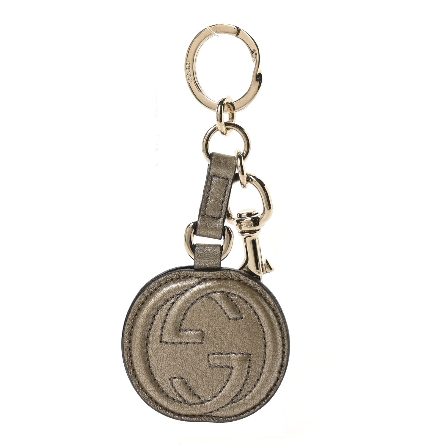 Gucci Metallic Pebbled Calfskin GG Key Charm Golden Beige 1 of 4