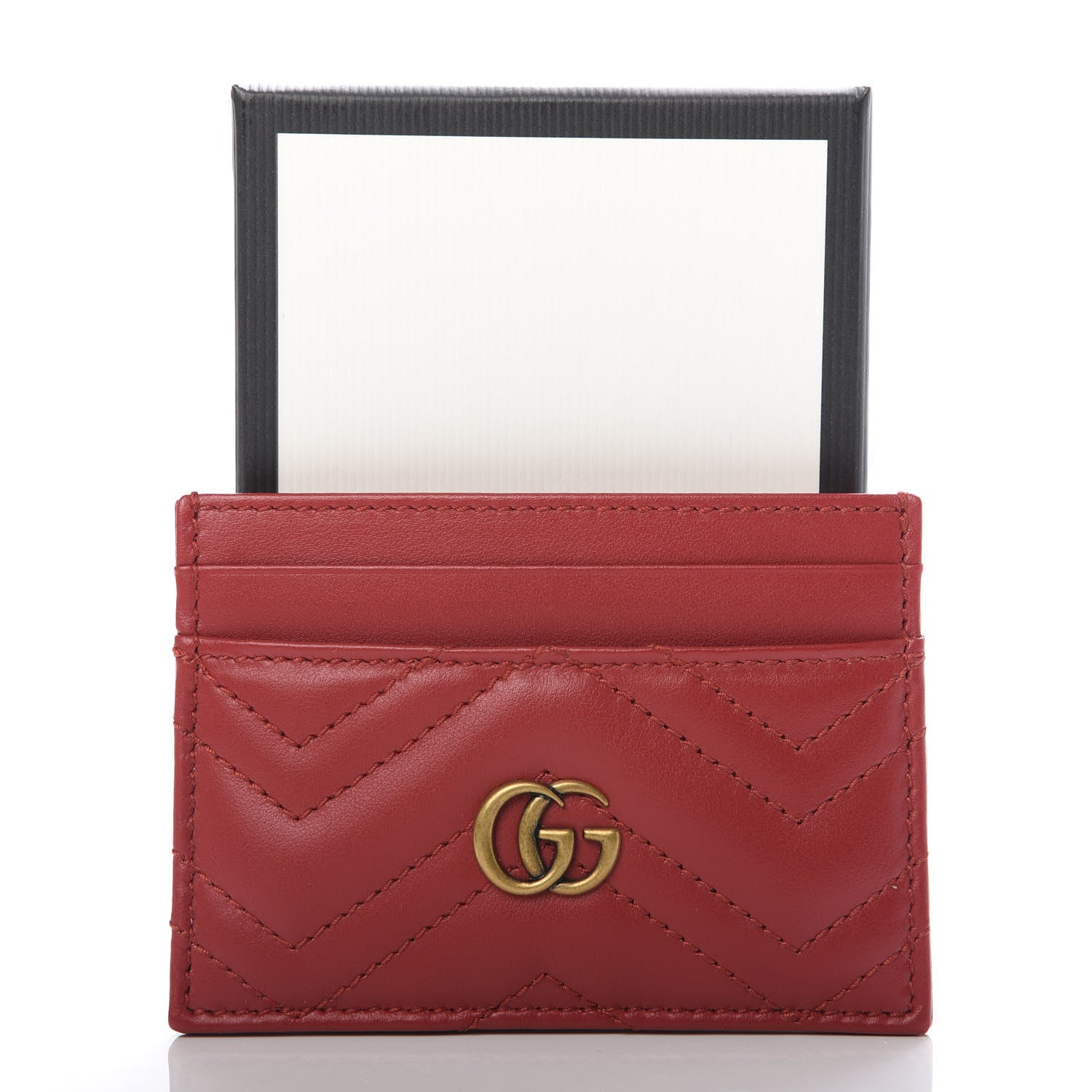 Gucci Calfskin Matelasse GG Marmont Card Holder Hibiscus Red 7 of 7