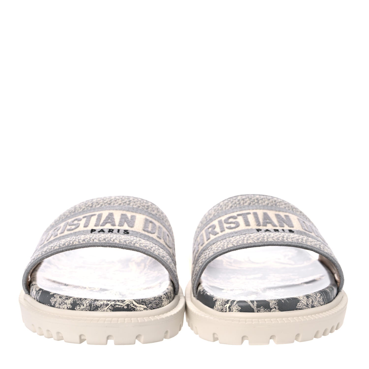 Christian Dior Canvas Toile de Jouy Embroidered Dway 10mm Slide Sandals 39.5 Off White Grey 2 of 10