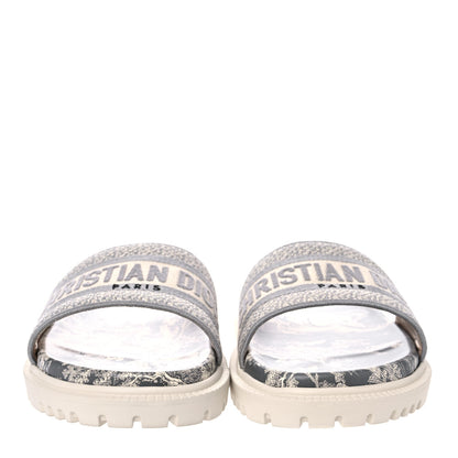 Christian Dior Canvas Toile de Jouy Embroidered Dway 10mm Slide Sandals 39.5 Off White Grey 2 of 10