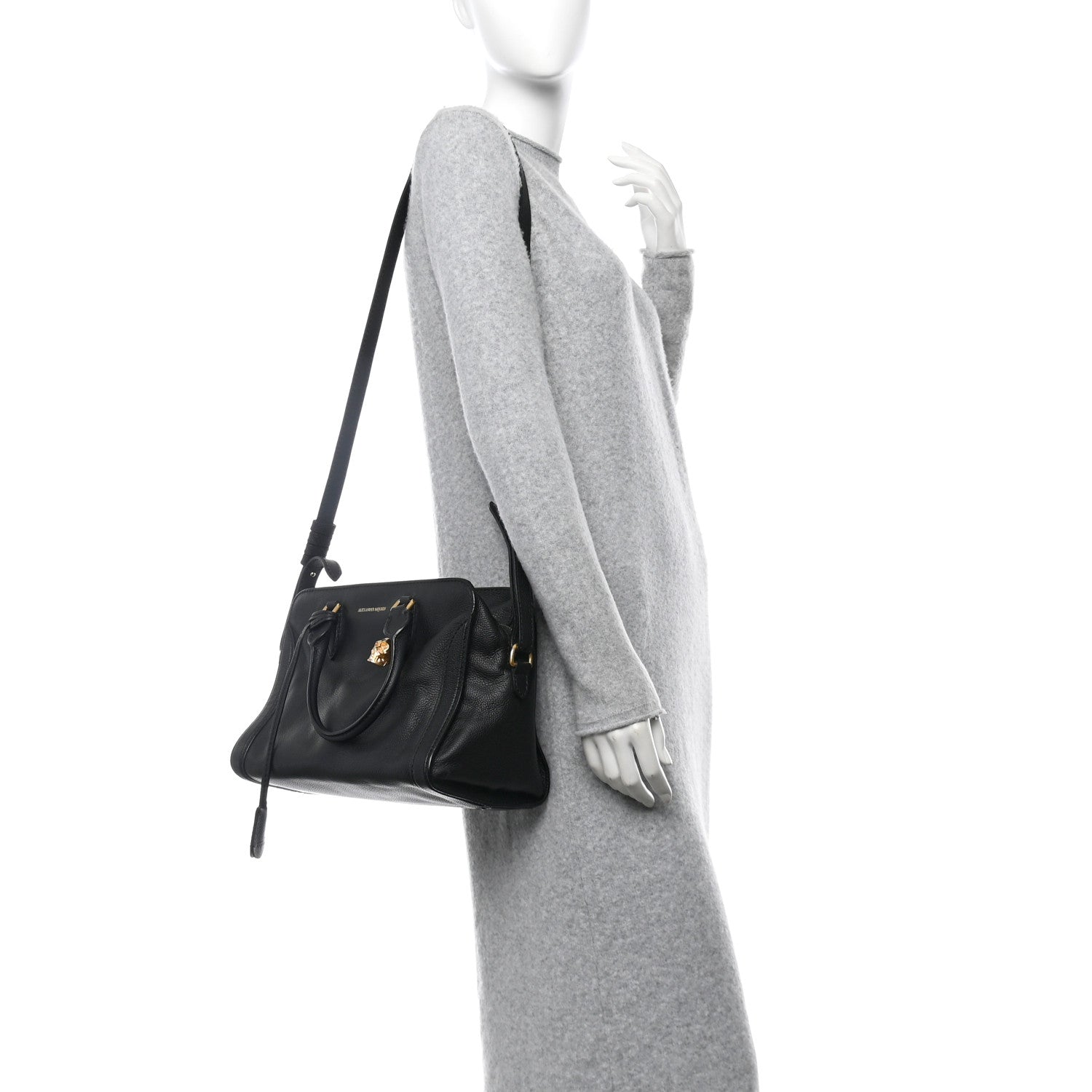 Alexander McQueen Pebbled Calfskin Small Skull Padlock Zip Around Tote Black 2 of 10