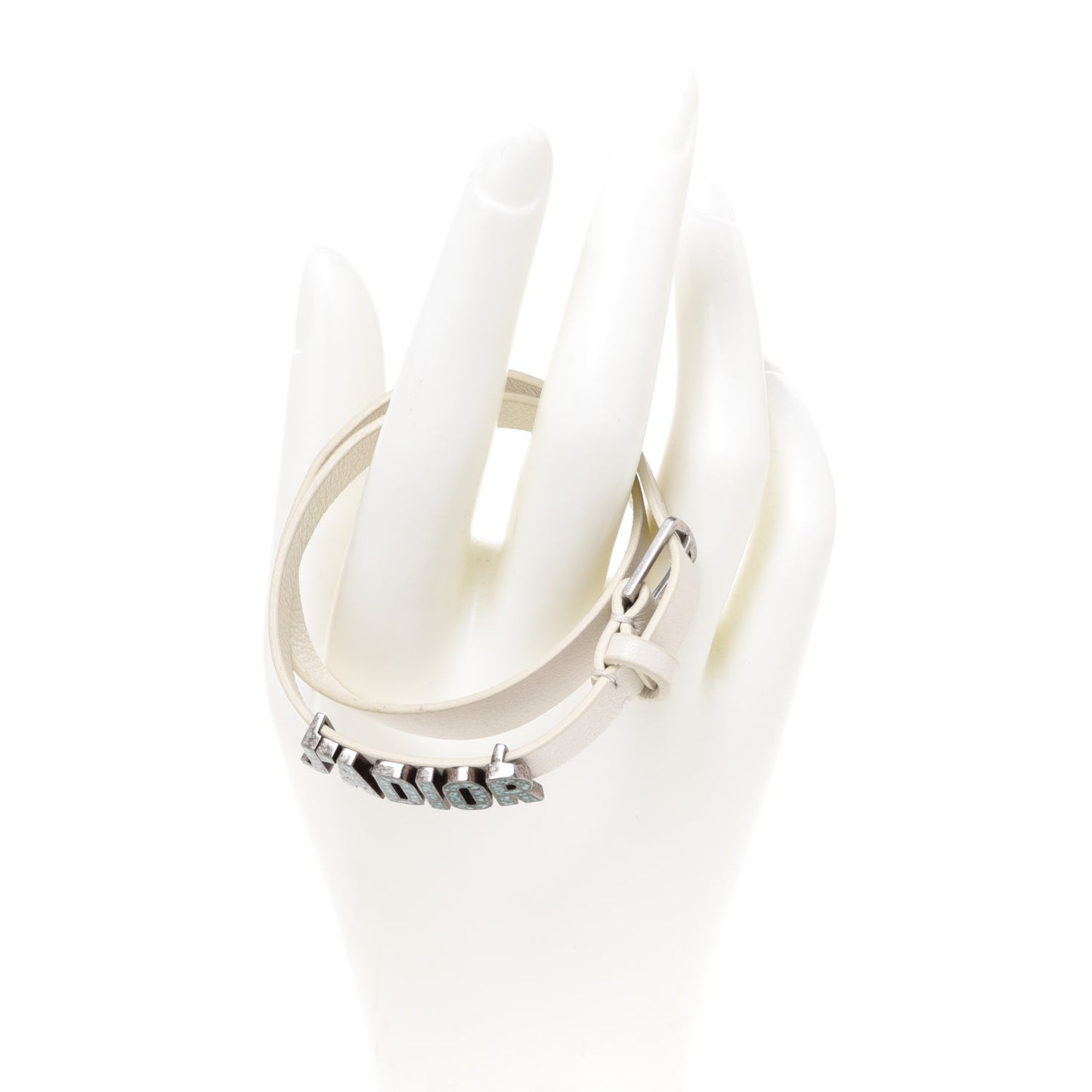 Calfskin J'adior Double Bracelet White Torquoise