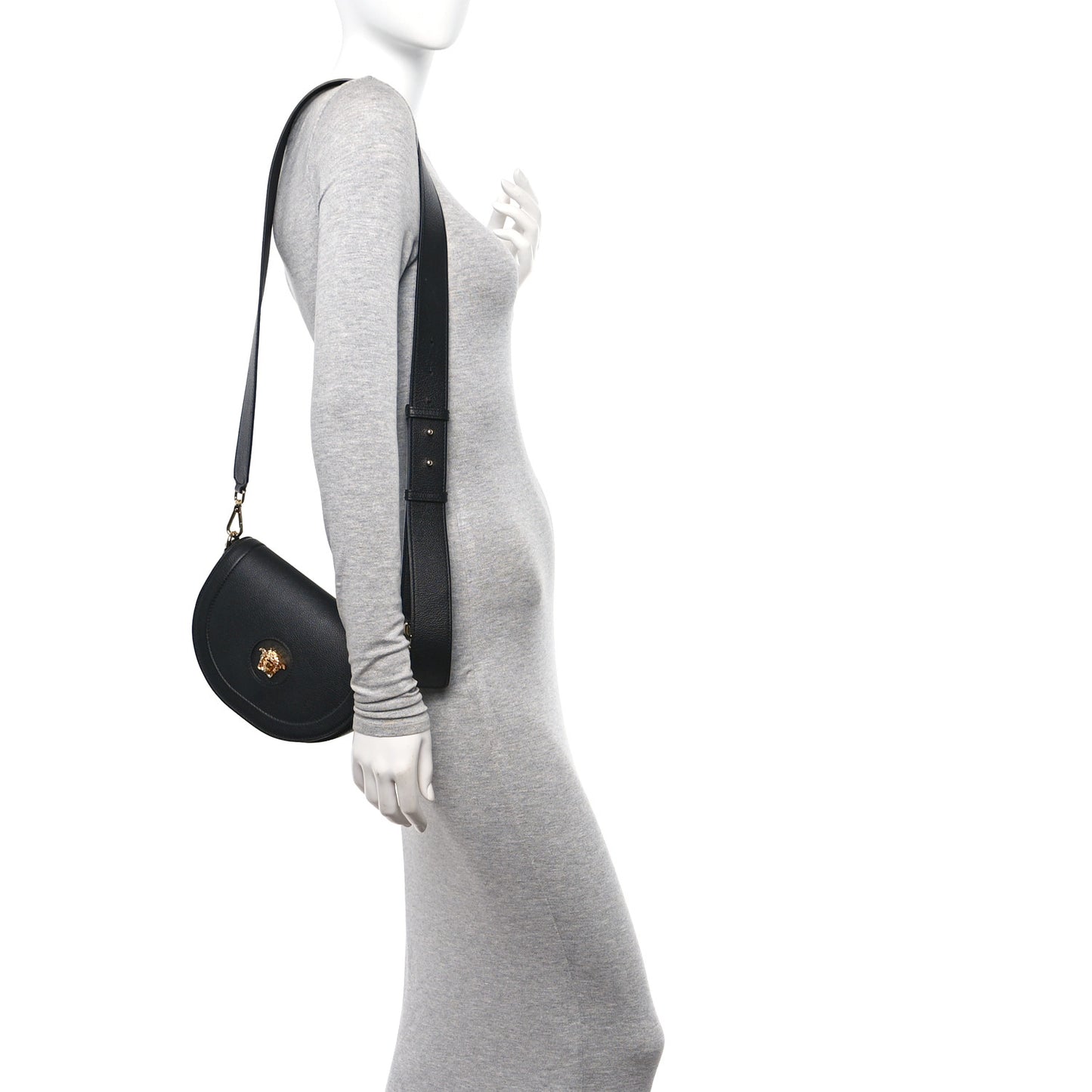 Grained Calfskin La Medusa Small Shoulder Bag Black