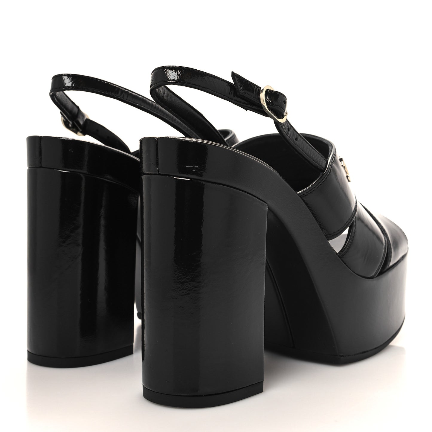 Crumpled Patent Lambskin Platform Sandals 36 Black