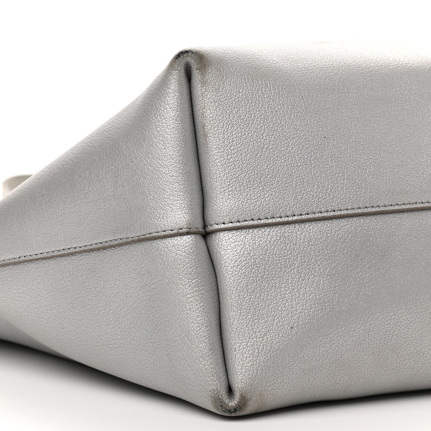 Metallic Calfskin Large Shopping Tote Silver