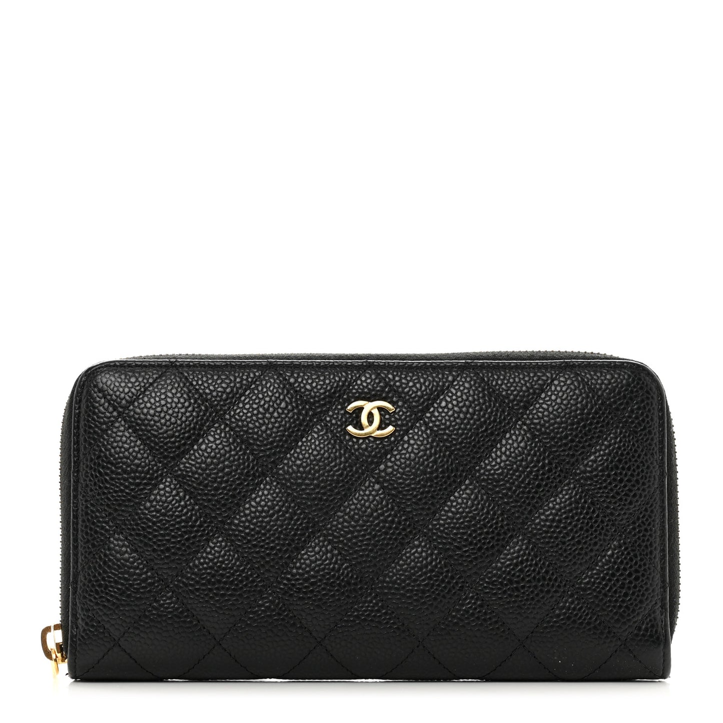 Caviar Quilted Large Gusset Zip Around Wallet Black