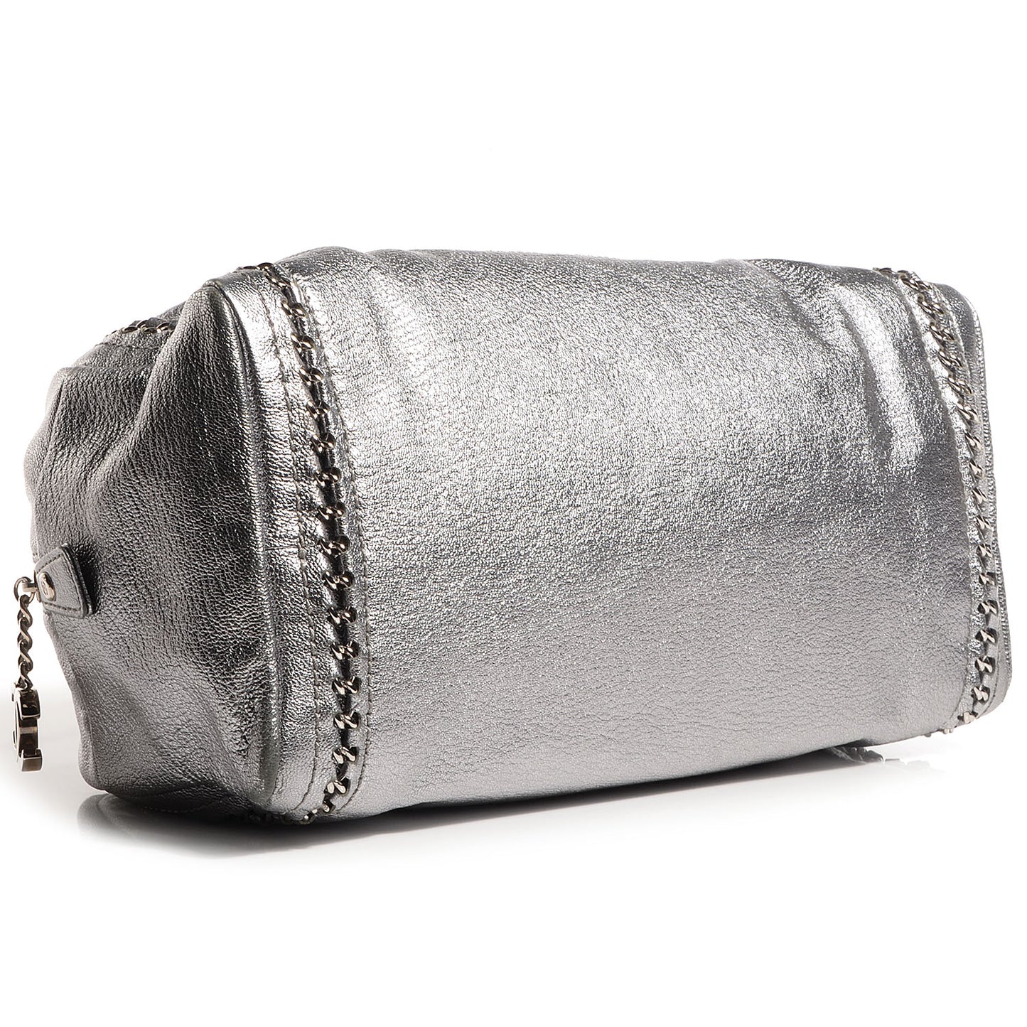 Goatskin Luxe Ligne Medium Bowler Tote Metallic Silver