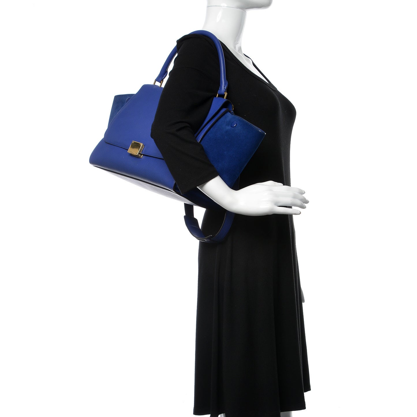 Drummed Calfskin Suede Medium Trapeze Indigo