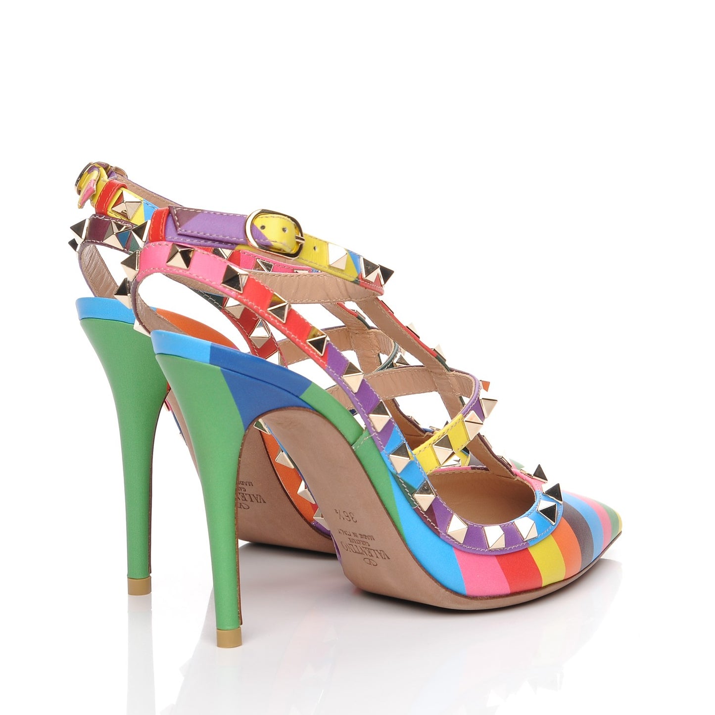 Calfskin 1973 Rockstud Ankle Strap 100mm Pumps 36.5 Multicolor