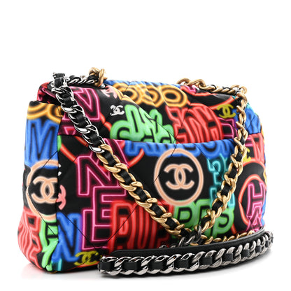 Chanel Fabric Printed Neon Graffiti Large Chanel 19 Flap Black Multicolor 3 of 10