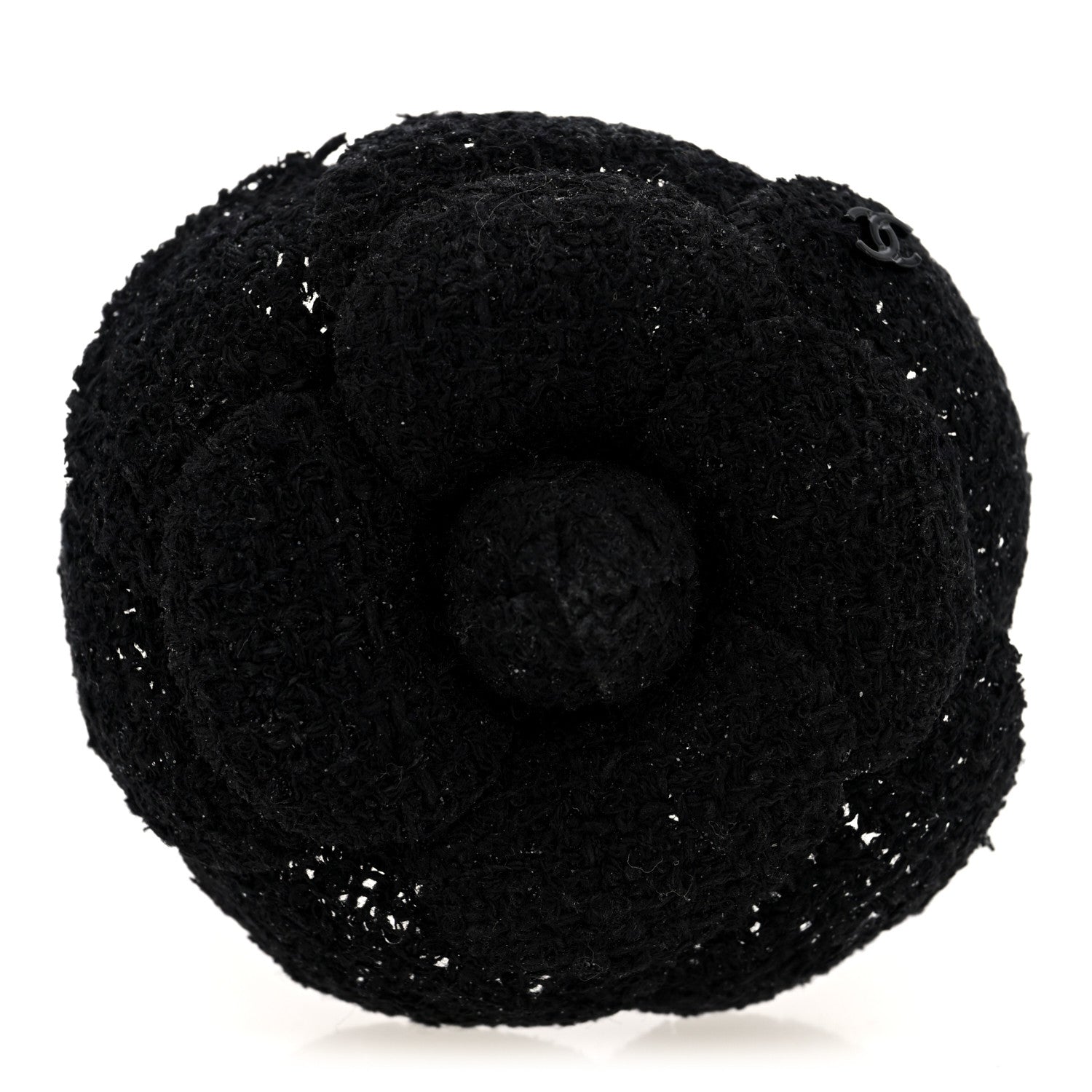 Chanel Tweed Camellia CC Pin Brooch Black 1 of 3